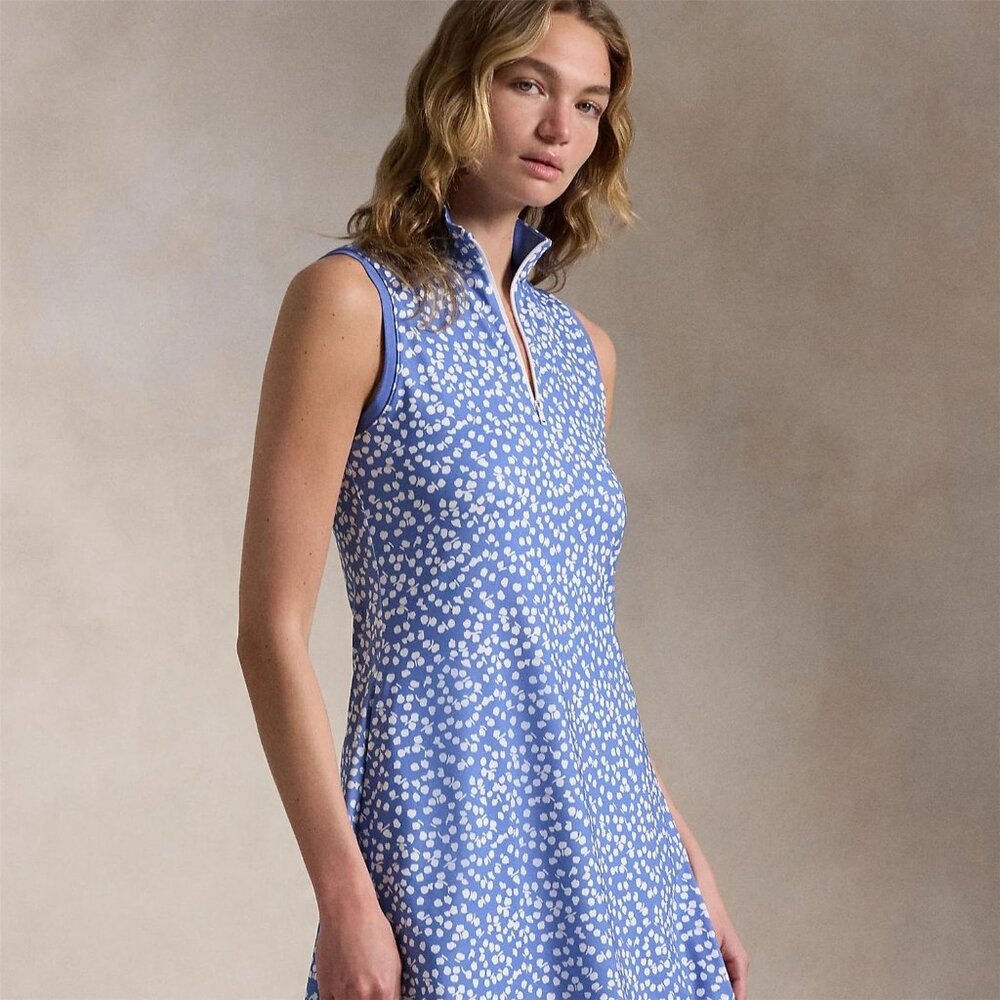 NWT Ralph Lauren Golf Sleeveless Zip Dress Blue White Print Size M - MSRP $168 - Picture 2 of 5
